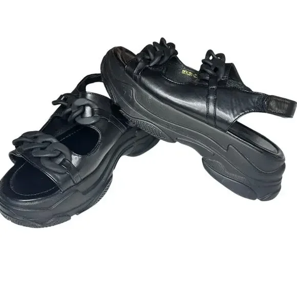 Azalea Wang Skyler Chunky Platform Sandals Size 10 Black Ankle Strap - Picture 2 of 7